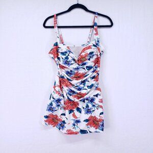 Emerald Bay Size 14 Women's Ruched Floral Sweetheart One-Piece Swimsuit Dress